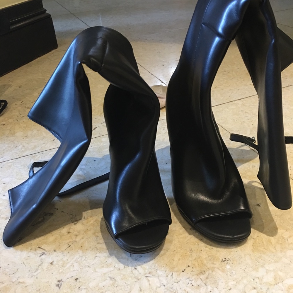 Nasty Gal  black leather peep toe thigh highs